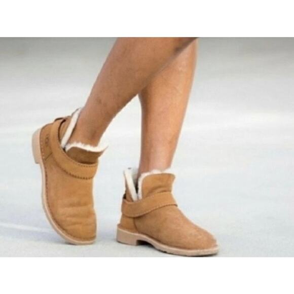 UGG Mckay Water-resistant Suede Sheepskin Womens Ankle Booties VGC 8.5 Chestnut - Picture 1 of 7